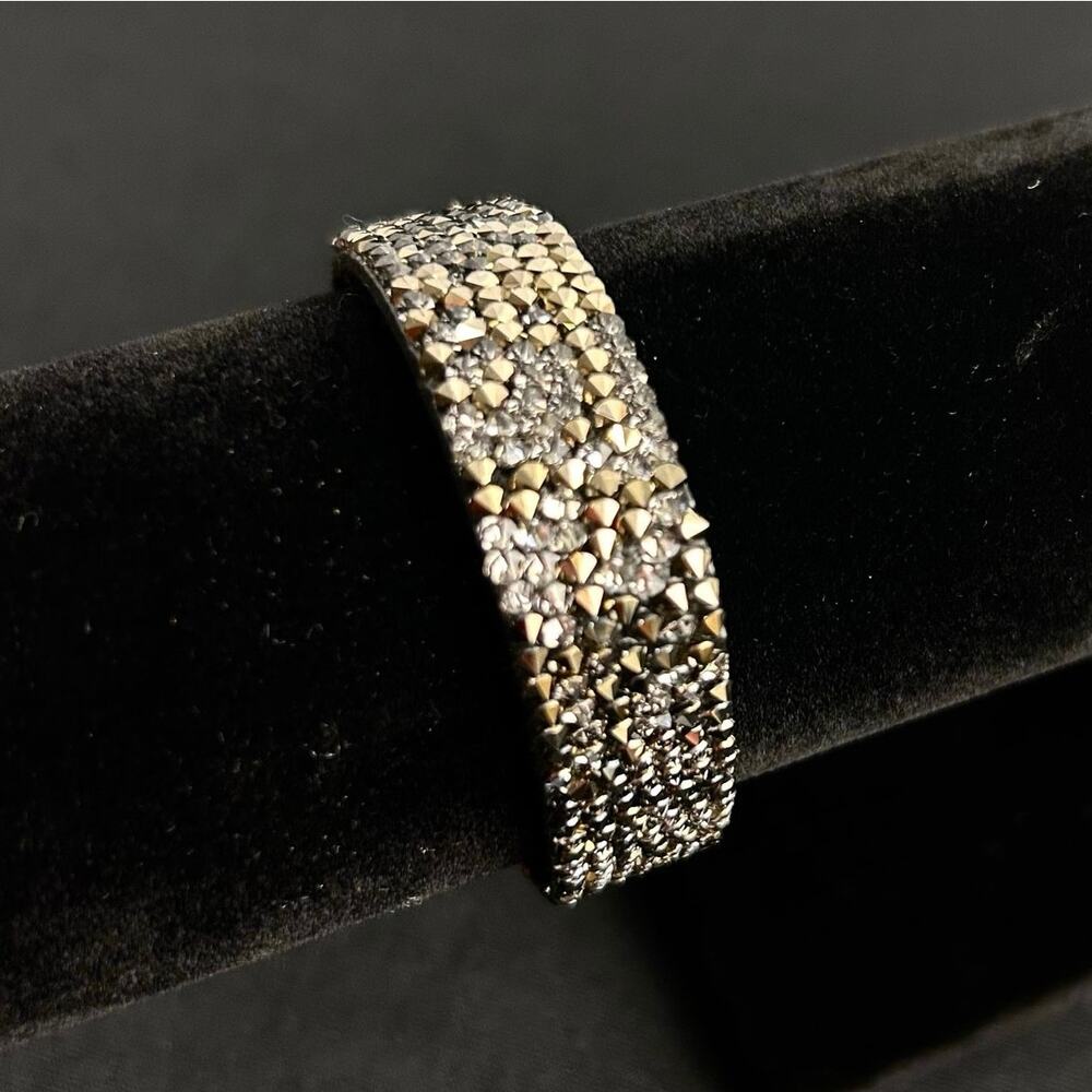 Swarovski Crystal Rock Black Wrap Cuff Bracelet Adjustable Snap Closure